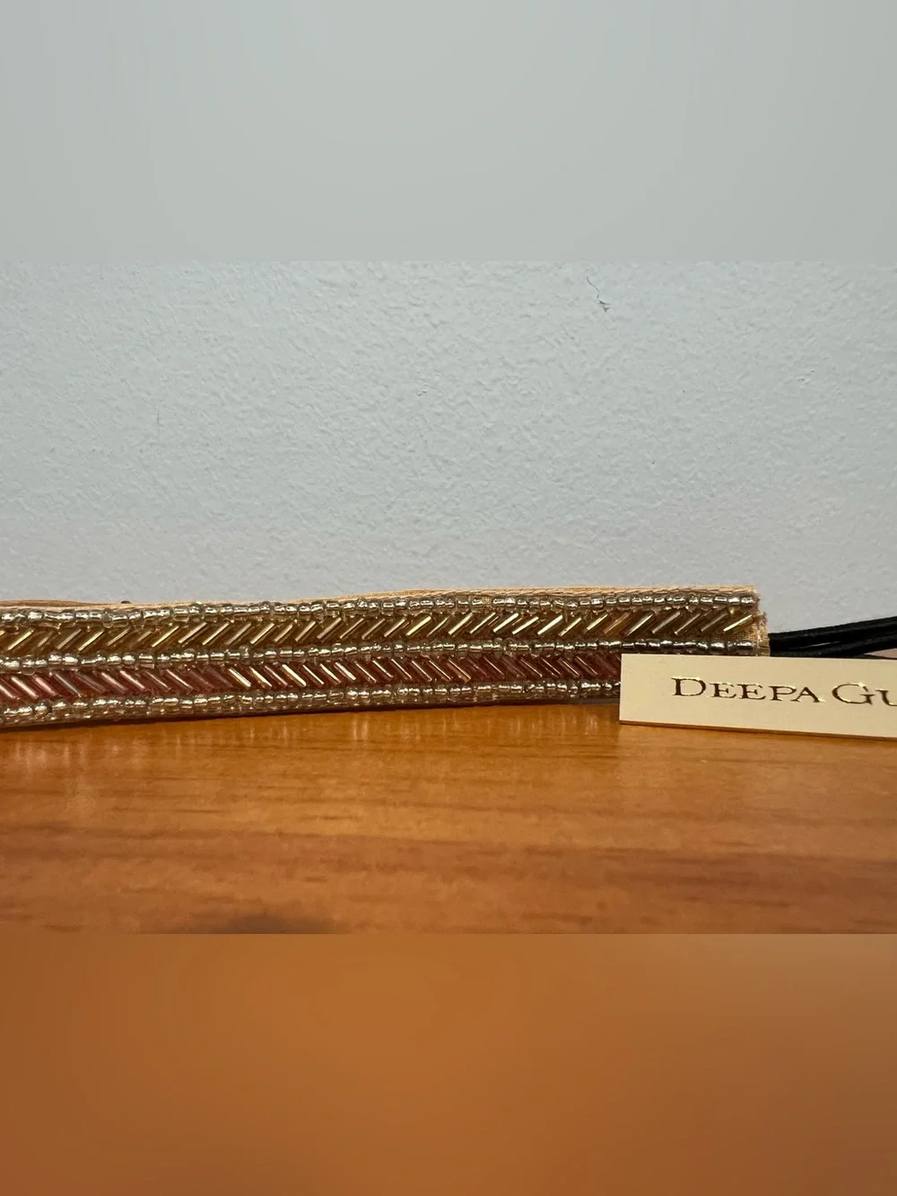 DEEPA GURNANI NWT Beaded Embellished Boho Luxe Stretch Leather Lined Headband